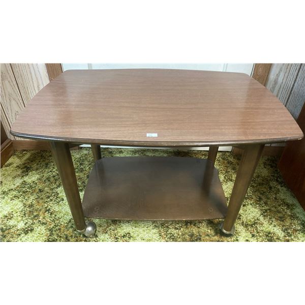 Wood End Table on Casters 2 Tier Vintage