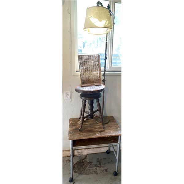 Oak Claw Foot Piano Stool, Lamp Needing Rpair, School Desk