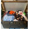 Image 2 : Large Vintage Steam Trunk 40x22x25 & The Vintage Fabric Contents