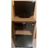 Image 1 : 18" Sharp Flat Screen Television w/ Entertainment Stand on Wheels