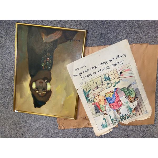 Gerard Canvas Painting in Brass Frame 18x34