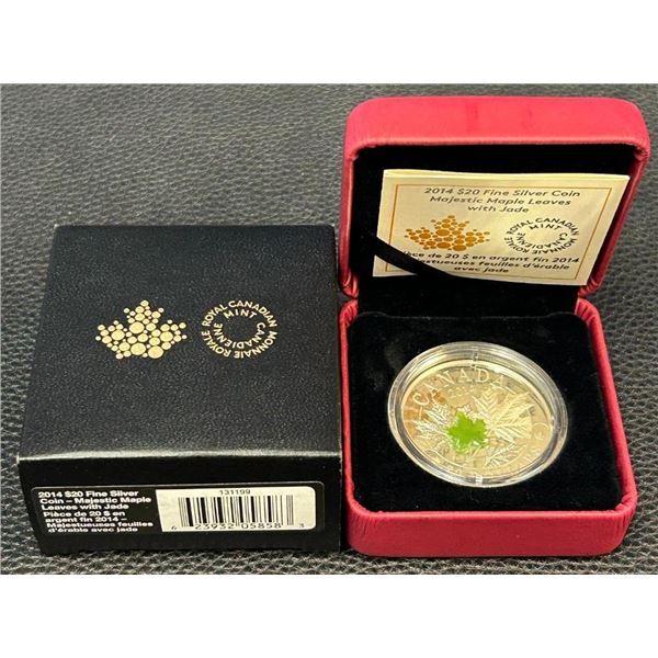 Sold Out - 2014 Fine Silver Coin â€“ Majestic Maple Leaves with Jade