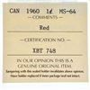 Image 3 : 1960 Canada 1 Cent. MS-64. Red. ICCS.