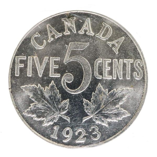 1923 Canada 5 Cents. AU-50. ICCS.