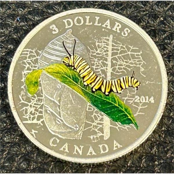 Sold Out - 2014 Fine Silver Canada $3 Animal Architects - Caterpillar and Chrysalis.