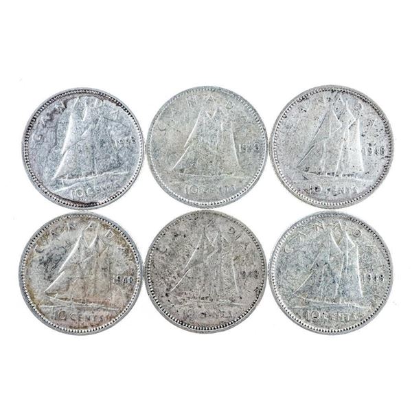 Lot of (6) Canada LOW MINTAGE 10 Cent Silver 1948 Bank of Canada Dime 10c