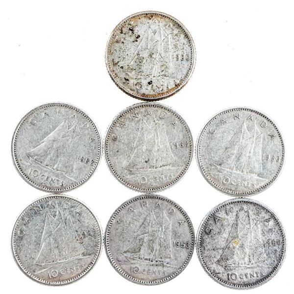 Lot of (7) Canada 10 Cent Silver Dime Queen Elizabeth Bank of Canada SILVER