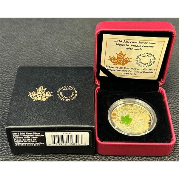 Sold Out - Fine Silver Coin - Majestic Maple Leaves with Jade - Mintage: 8,500 (2014)