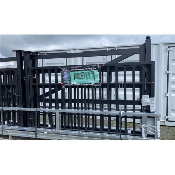 STEELMAN 20' BLACK METAL BI-PARTING FARM DRIVEWAY GATE WITH VERTICAL BARS *MUST HAVE PROPER TOOLS