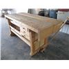 Image 1 : Homemade Wooden Workbench With Mover & Vise - 75" x 31" x 36"