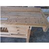 Image 4 : Homemade Wooden Workbench With Mover & Vise - 75" x 31" x 36"