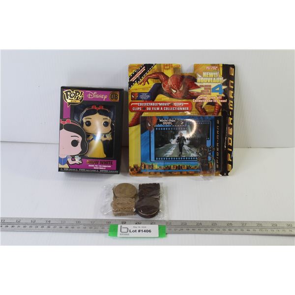 (4) Cookie Erasers (NIB) - Disnewy POP Enamel Pin (NIB) - Collectable Movie Clips (NIB)