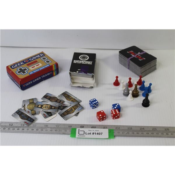 Geek Gamer Cards - Super Fight Lot Cards - Raw Cards - Smack Down Cards - Dice