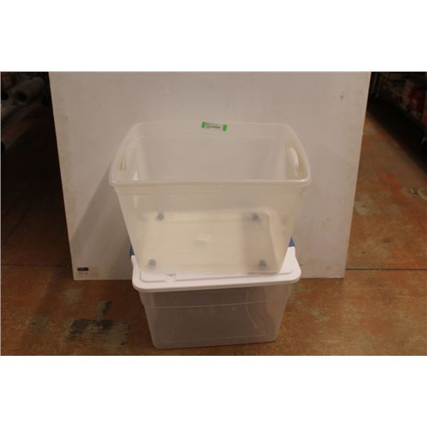*(2) Plastic Totes - One Lid (one has wheels)