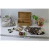 Image 1 : Wooden Hinged Box - Crafting Items - Buttons - Felt Animal Cut-outs - Beads - Hooks - Picture Wall H