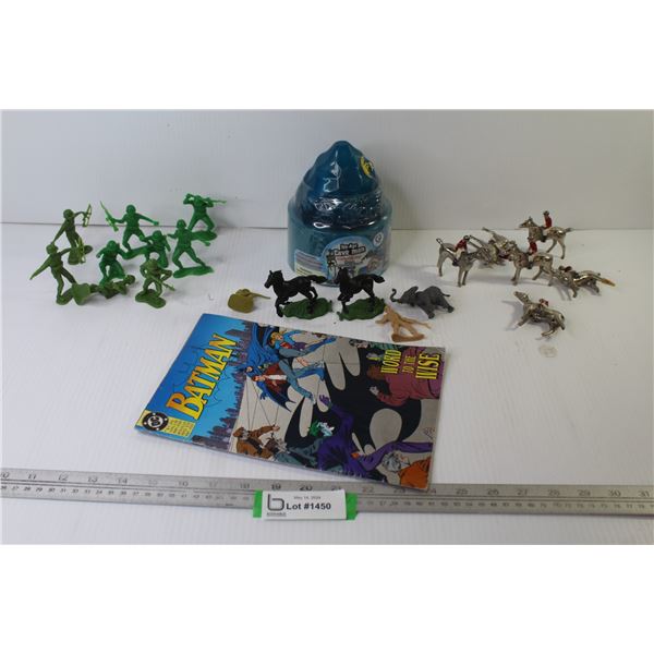 DC Bat Man Comic ($1.25) - Ice Age Cave Man Assembly Set (NIB) - Metal Horses & Riders (some legs ar
