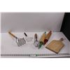 Image 1 : Vintage Kitchen Utensils - Potato Mashers, Whisk, Rolling Pins & Cutting Board