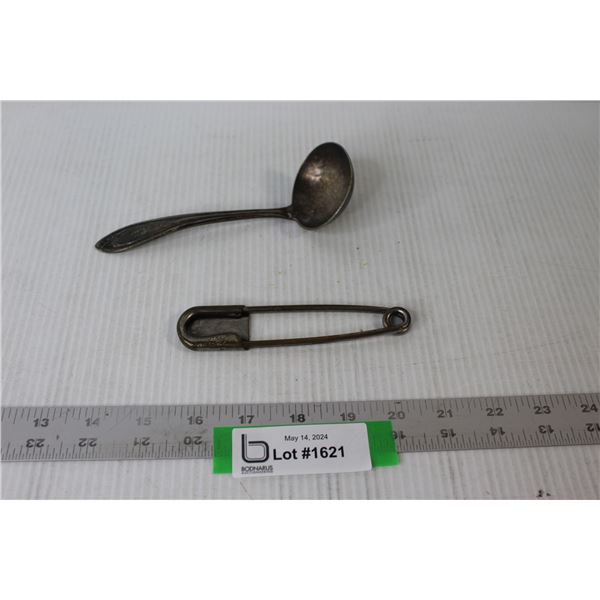 Silver Plated Ladle & Large Safety Pin