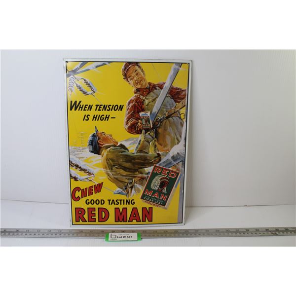 Red Man Chew Tin Sign (16" x 11")