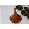 Image 3 : (3) Bud Vases - Acrylic Etched Cubes - Assorted Ornaments - Ceramic Shell Ashtray - Wooden Dish Set 