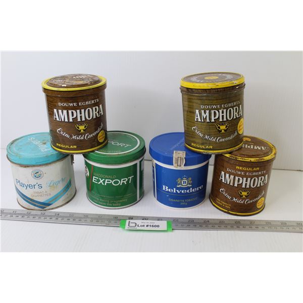 (6) Tobacco Tins - Amphora - Belvedere - Export - Players Light