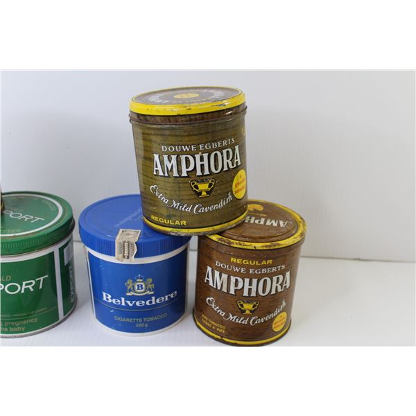 6) Tobacco Tins - Amphora - Belvedere - Export - Players Light