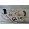 Image 1 : Rubbermaid Container w/Assortment of Costume Jewelry - Necklaces - Pins - Bangles - Rings
