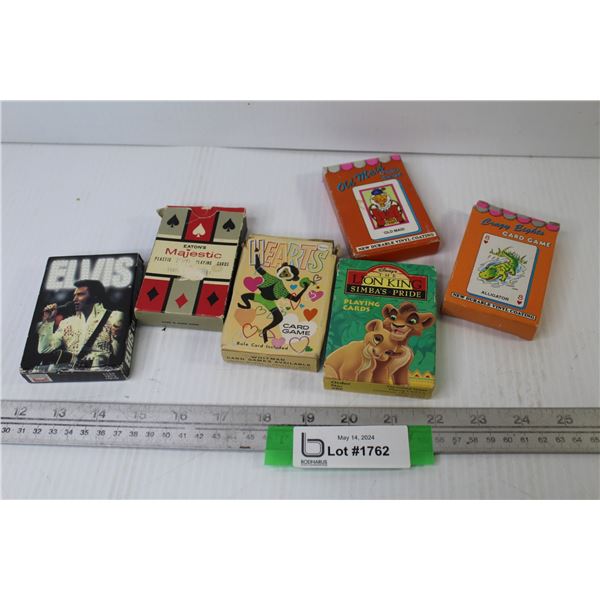 (6) Vintage Decks of Playing Cards - Elvis - Old Maid - Simba's Pride - Hearts - Crazy Eights