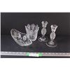 Image 1 : (4) Crystal D'Arques Items: Large Spooner; Gondola Dish; 2 - Candle Sticks