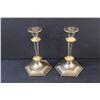 Image 3 : (3) Brass Vase & 2 - Metal Candle Sticks