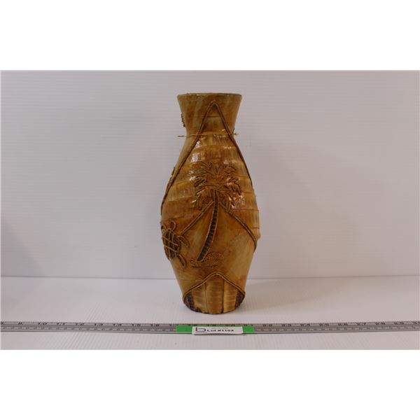 Pottery vase Decorated with Leaf and Rope - 12" Tall