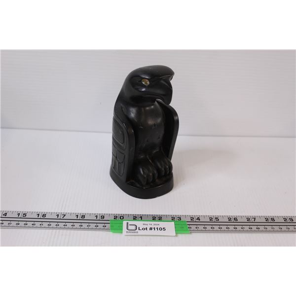 Northwest Coast Native Handcrafted Argillite 7 1/2" Tall Eagle Carving