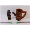 Image 1 : (2) Wooden Watering Pot and Wooden Figurine