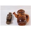 Image 2 : (2) Wooden Watering Pot and Wooden Figurine
