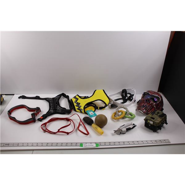 (2) Dog Harnesses (Medium and Large), Brush, Pet Leash, Collar, Dog Toy Ball and Rings, Pet Nail Cli