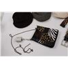 Image 4 : (4) Ladies Belts, (3) Used Hats (Size Large), Beaded Handbag w/Las Vegas Mini Flask & Thin Elastic S