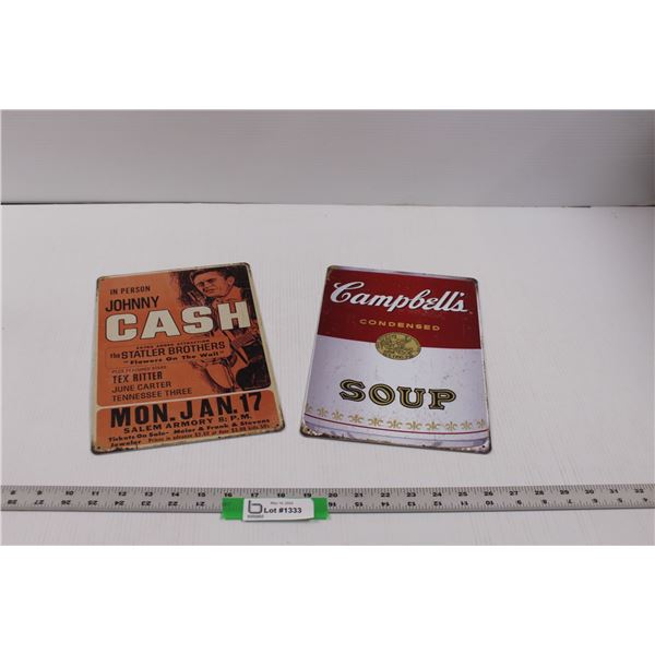 (2) Reproduction Tin Signs (11.75"x7.75") - Johnny Cash & Campbell's Soup