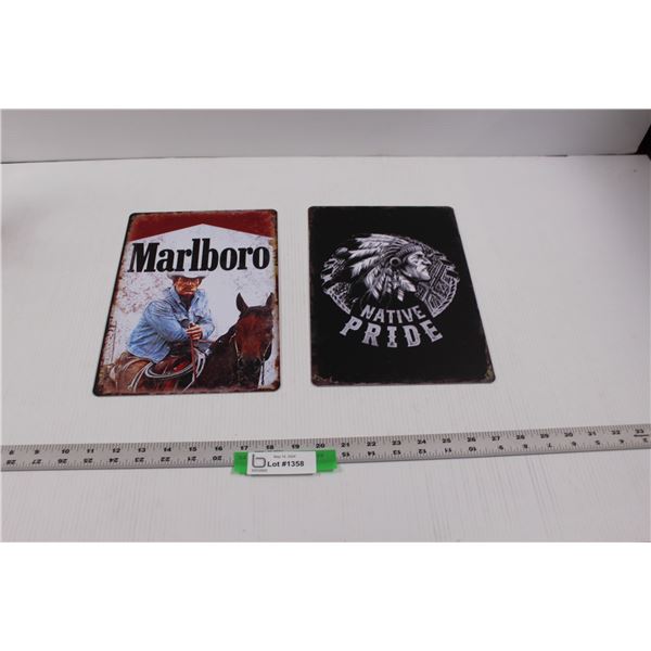 (2) Reproduction Tin Signs (11.75 x7.75 ) - Marlboro & Native Pride