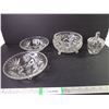 Image 1 : Crystal Footed Fruit Bowl, Cut Glass Sugar Bowl and (2) Clear Glass Bowls