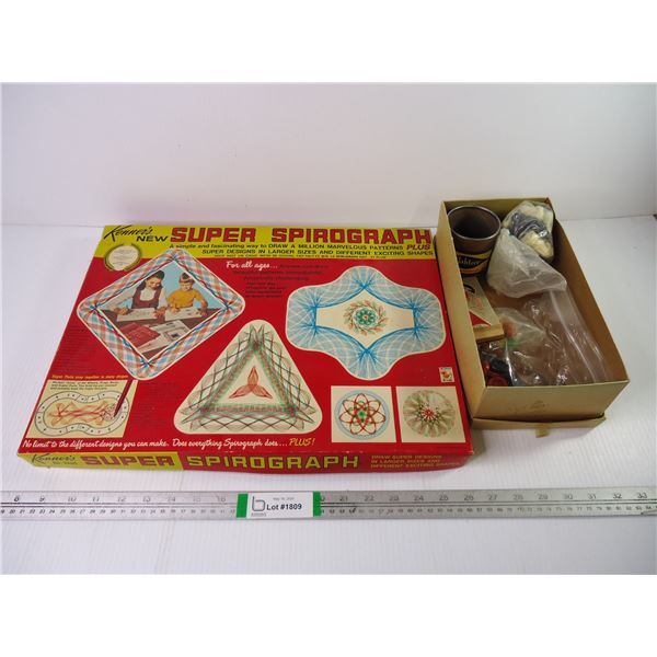 Vintage Spirograph and Box of Checker, Chess and Dice