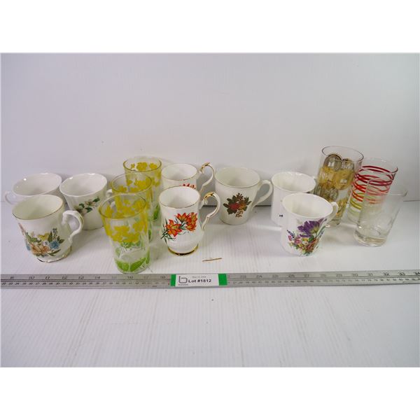 Lot of Assorted Cups and Juice Glasses, Including (2) Prairie Lily Cups