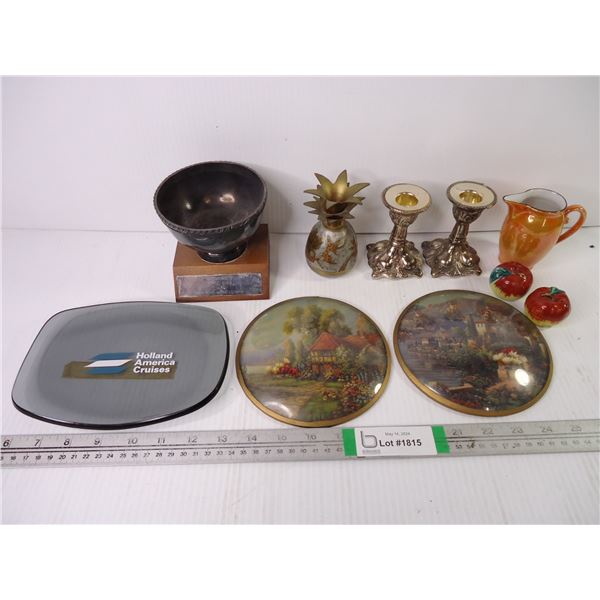 (2) Convex Glass Round Pictures,(3) Candle holders, Salt/Peppers, Trophy, Swedish Crystal Piece