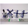 Image 1 : (4) Delft Pieces- (3) Windmill Salt/Pepper and (1) Bell