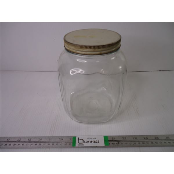 Vintage Glass Canister with White Tin Lid