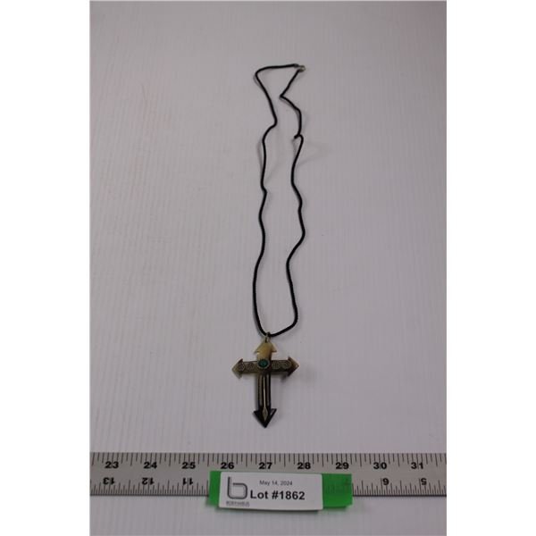 Cross Pendant w/Cord Necklace & Wire Clasp