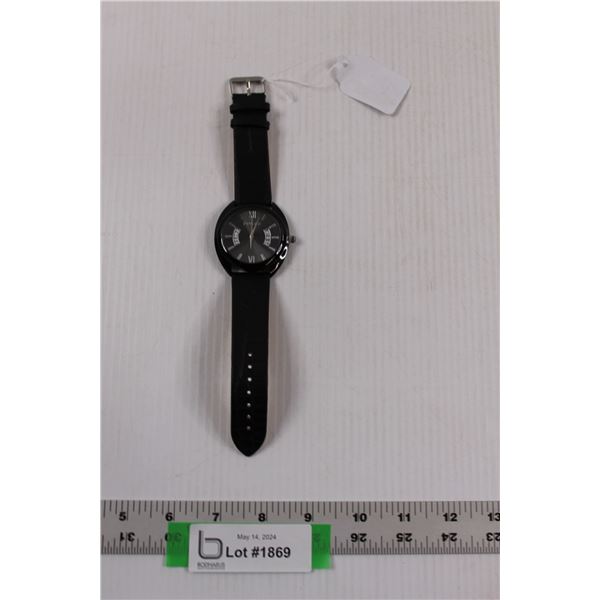 Men's Police Watch w/Black Leather Band