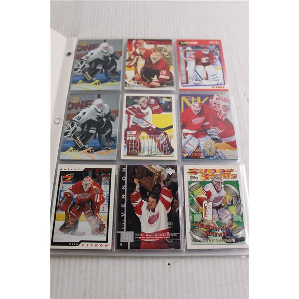 Folder of Mike Vernon Hockey Cards - (8) Pages