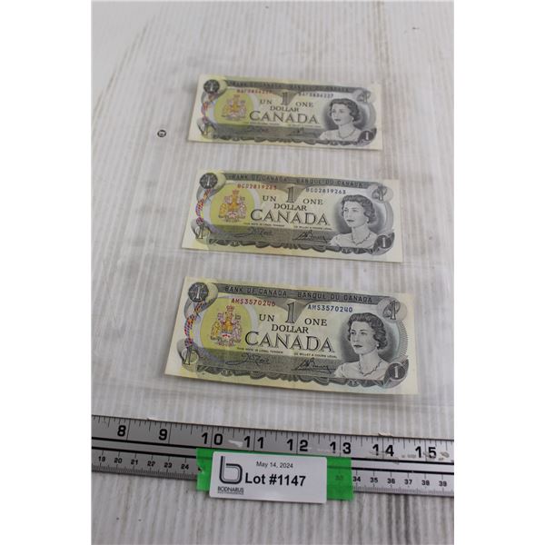 (3) Canadian 1973 $1 Bills