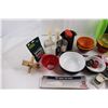Image 2 : Various Household/Kitchen Items w/Small Tote and Lid - Vintage Tupperware, Enameled Bowls, Travel Mu