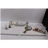 Image 1 : Crystal Set, (2) Bells, Vanity Mirror, Egg Cup, Small Vase & Sewing Supplies